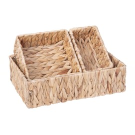Handwoven Wicker Storage Baskets Set, Natural water hyacinth & Iron Frame | Triple Sizes (Small, Medium, Large) for Home Organizing, Bathroom, Shelves | Woven Baskets for Storage & Decor ​(Natural)