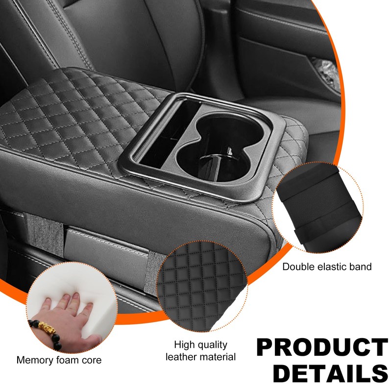 Gasedin Center Console Armrest Pillow, 14.0"×8.3" Soft Leather Waterproof Armrest