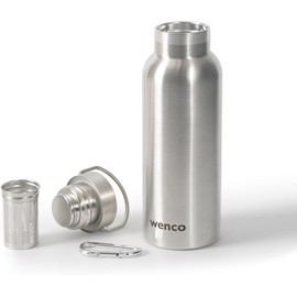wenco Stainless Steel Water Bottle 0.5 L / 500 ml Insulated and Leak-Proof for Cold and Hot Drinks Can Also Be Used as a Thermos Flask - With Tea Strainer - Dishwasher Safe BPA Free - Silver