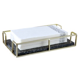 MyGift Hotel Series Commercial Guest Napkin Holder, Black Marble & Brass Tone Metal Paper Towel Dispenser Tray – Bathroom Countertop Organizer, Fits Folded Napkins Up to 9.5 x 5 Inches