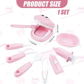 Satiskid Dental Early Education Brushing Toys, 9 Piece Children's Oral Dental Medical Toys Set, Cartoon Tooth Brushing Model, Preschool Education Toy, Dentist Play Toy Set for Girls Boys (Pink)