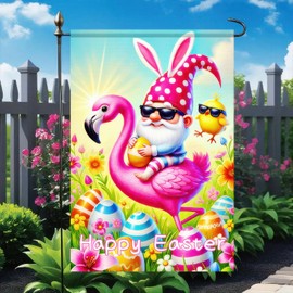BlissYard Easter Garden Flag Flamingo Welcome Easter Flag12 x 18 Inche Double Sided Garden Flag Indoor and Outdoor Decoration Flag House Flag Spring Holiday Yard Outdoor Banner