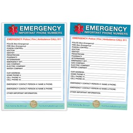 TLC Safety By Design Emergency Contact Fridge List in 5.5” x 7.5” Plastic Cover Magnetic Sleeve Refrigerator Safety Important Phone Call Numbers (2 Cards and 1 Magnetic Sleeve, Blue Medical ICE)