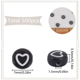 SUNNYCLUE 1 Box 500Pcs Acrylic Heart Beads Flat Round Love Heart Bead Bulk 7mm Mini Black White Pony Coin Disc Loose Spacer Beads for Bracelets jewellery Making Beading Valentine's Day Gifts DIY Craft
