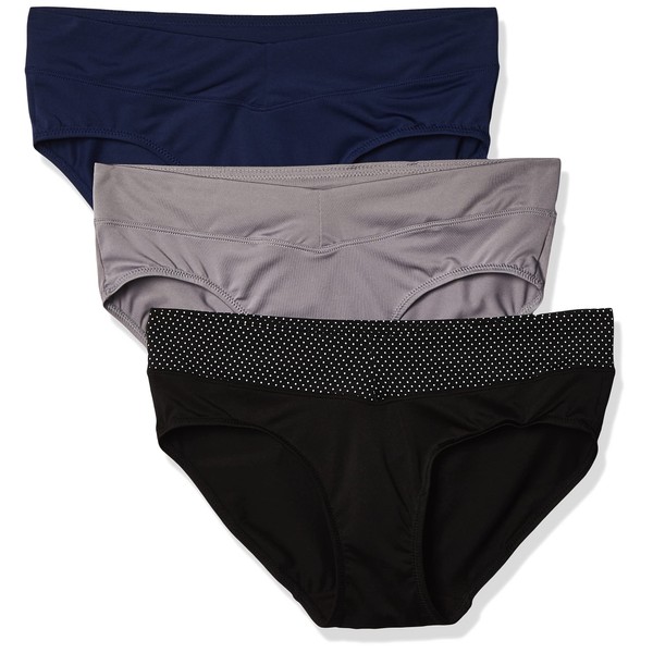 Warner's womens Blissful Benefits No Muffin 3 Pack Hipster Panties, Smoked Pearl/Navy Ink/Black W/Polka Dot Waistband, Large US