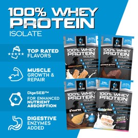 eFlow Nutrition Whey Protein Sample Variety - Isolate Protein Powder Samples, Low Calorie, Fast-digesting, Premium Quality, Travel Packs, Low Carb (8 Pack (2 of Each Flavor))
