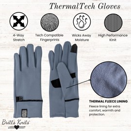 Britt's Knits Thermal Tech Cold Weather Winter Gloves Touch Screen Fleece Lining Gloves Unisex for Men and Women - Blue, Small/Medium