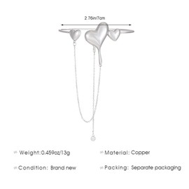 Dainty Arm Cuff Bangle Silver Plated Heart Chain CZ Tassel Drop Upper Arm Bangles Bracelets for Women Heart Love Jewelry Gift for Her Valentine's Day, Large, no gemstone