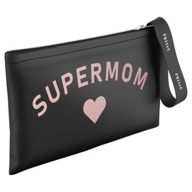 Super Mom Mum Clutch Bag, Rose Gold Gift for Mum, Travel Cosmetics Womens Makeup Bag, Birthday Bag Pouch Accessories (Black)