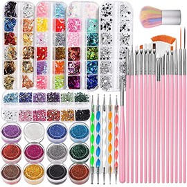 Manicura Decoración, Kit de Accesorios Decoración Uñas Nail Art, 38Pcs Suministros de Uñas con Juego, 15 Pinceles para Uñas, Lápiz de Punto, Uñas de E