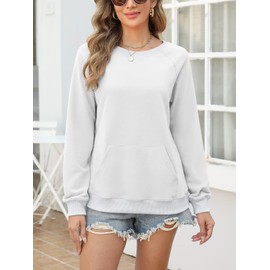 EADINVE Womens Casual Crew Neck Sweatshirt with Pockets Loose Fit Soft Long Sleeve Lightweight Pullover Tops Fall Clothes White