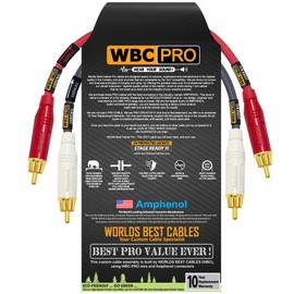 0.5 Foot RCA Cable Pair - WBC-PRO-Quad Ultra-Silent, Ultra-Flexible, Star-Quad Audiophile & Pro-Grade Audio Interconnect Cable with Amphenol ACPR Gold RCA Plugs - Gray & Red Jacket - Directional