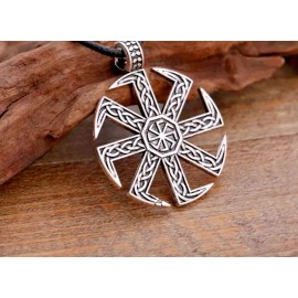 Fashion Jewelry VIKING KOLOVRAT NORDIC SUN WHEEL Pendant 925 Sterling Silver 22" Necklace Men