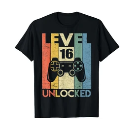 Funny 16th Birthday Shirts 16 Years Old Gifts Level 16 Unlocked Tshirt 16th Video Gamer Birthday Boy Gifts T-Shirt