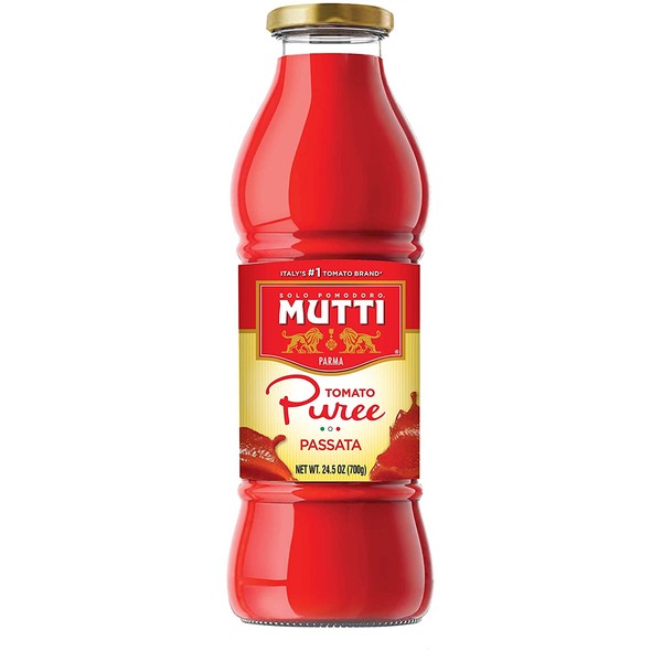 Mutti — 24.5 oz. 6 Pack of Tomato Puree (Passata) from Italy’s #1 Tomato Brand. Sweet and velvety for recipes calling for Pureed Tomatoes.