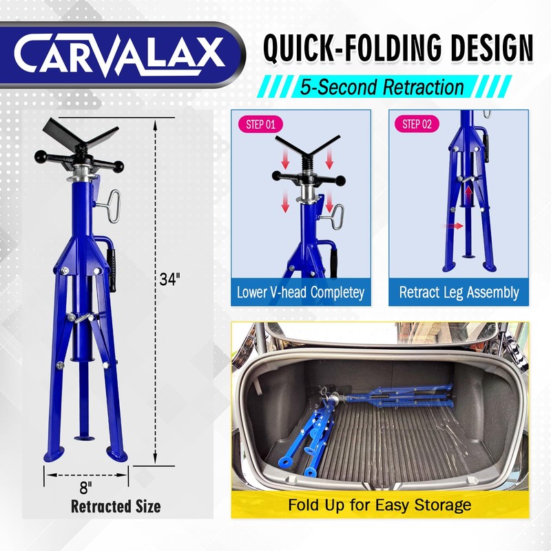 CARVALAX V-Head Pipe Jack Stand, 28"-52" Adjustable Height Pipe Stand