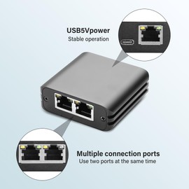 GINTOOYUN RJ45 Ethernet Splitter 1 to 2 Out 1000Mbps High Speed Gigabit Switch Network Splitter Internet Distributor with USB Power Cable for Cat5/5e/6/7/8 Cables (2 Computers at The Same Time)