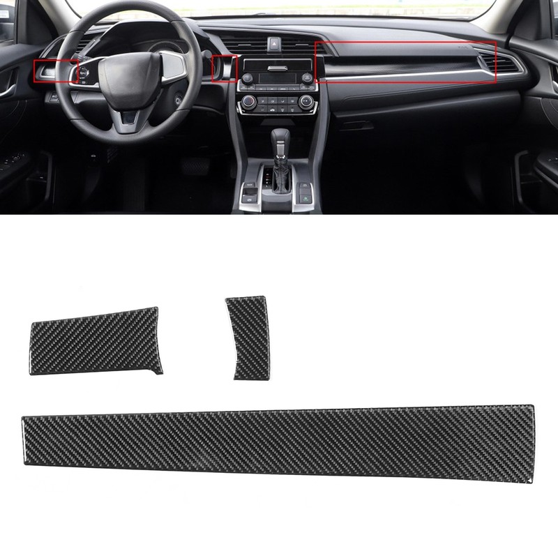 3pcs/set Center Console Trims Real Carbon Fiber Dashboard Covers Stickers