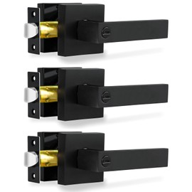 RAZCC Privacy Door Levers, 3 Pack Matte Black Door Handles Heavy Duty Bed and Bath Door Locks Interior Keyless Locksets, Reversible for Left Right Handed Doors
