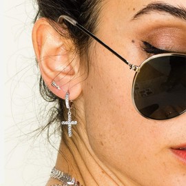 Kreuz Ohrringe Silber 925 Creolen Huggie Hoop Ohrringe für Frauen, Zierlich Kreuz Ohrringe mit glänzenden Zirkon Creolen Silber 925 klein Hypoallergene Jewerly für Mädchen Kind