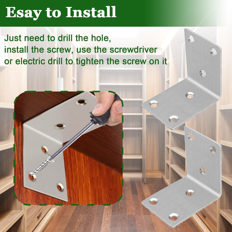 40PCS L Bracket Corner Braces, 304 Stainless Steel Shelf Bracket