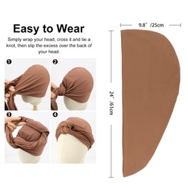 DRESHOW Hair Wrap for Women Ribbed Soft Turban Stretch Jersey Headscarf Breathable Lightweight Turban Plain, 2 Pcs 87-T08