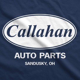 Crazy Dog Mens Callahan Auto Parts T Shirt Funny Movie Quote Comedy Classic Cult Film Sandusky Ohio Company Reference Fan Art Tee Heather Navy XXL