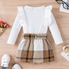 Noubeau Toddler Baby Girls Plaid Outfits Knit Ribbed Sweatshirt Shirt