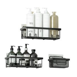 Veluckin Shower Caddy 3 Pack,Toilet Paper Holder,Soap Holder,Toothbrush Holder,No Drilling,13 in Large Capacity,Adhesive Shower Organizer for Bathroom Storage&Kitchen(Black)