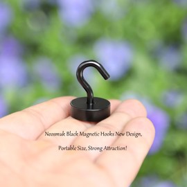 Neosmuk Black Magnetic Hooks, 40lb+ Heavy Duty Earth Magnets with Hook for Refrigerator, Extra Strong Cruise Hook for Hanging, Magnetic Hanger for Curtain, Grill (Black, Pack of 10)