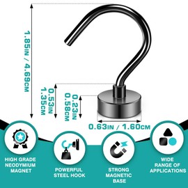 Grtard Pack of 10 Black Magnetic Hanging Hooks, 25 lbs Heavy Magnetic Hooks, Strong Magnetic Hooks for Cruises, Magnets with Hooks for Fridge, Home, Kitchen, Office