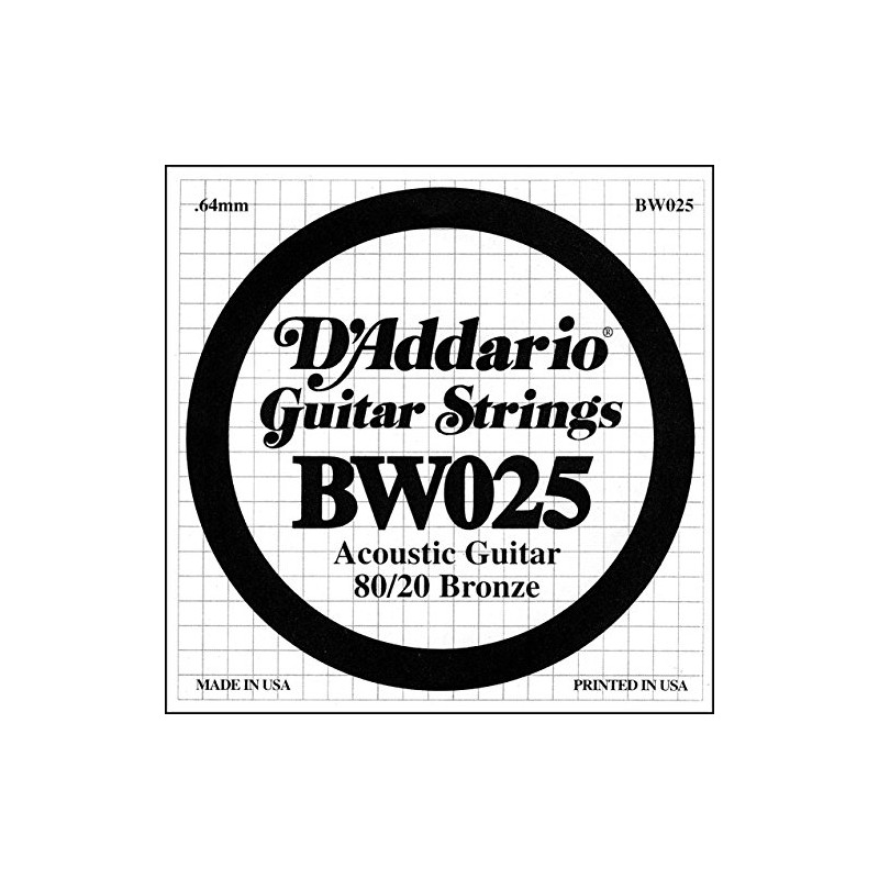 D'Addario BW025 Bronze Wound Acoustic Guitar Single String, .025