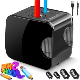 Esvyit Elektrischer Anspitzer mit Behälter USB 2 Größen 6-12mm, Elektrischer Spitzer mit Dose, 4 Klingen, Bleistiftspitzer Elektrisch Kinder für Dicke und Dünne Stifte Rund Dreikant Bleistifte Buntstifte