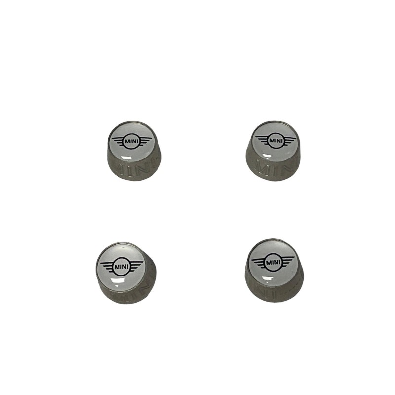 MINI Cooper Emblem Logo Silver Tire Valve Stem Caps Set