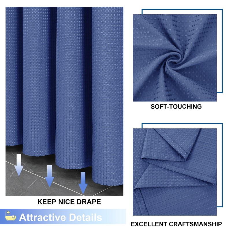 OVZME Blue Shower Curtain Set, Waffle Textured Heavy Duty Fabric
