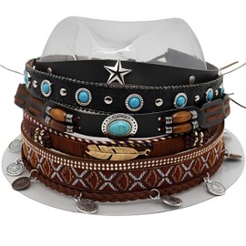 YANJIY 5 Styles Hat Bands, Hat Band Outdoor, Cowboy Hats Belt, Western Style Hat Bands, Creative Multifunctional Leather Hat Bands, Hat Decor, Hat Accessories for Men and Women, 56-58 cm