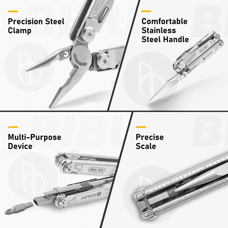 BIBURY Multitool Pliers,19-in-1 Pocket Multi-Tool w/Screwdriver Sleeve,Wire Cutters, Spring-Action Scissors