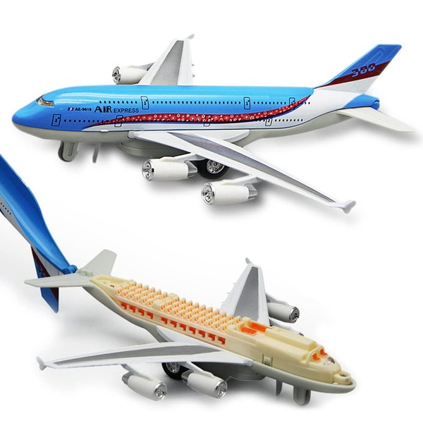 Crelloci Plane Toy Die Cast Aeroplane Model Metal Airplane Toys Aircraft, Pull Back Light Up and Sound Play Vehicle for Kids Boys Girls Toddlers Children 2 3 Years Old Blue