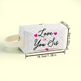 SuoSycorax Love You Sis Printed Quilted Makeup Pouch for Women - Velvety Polyester Cosmetic Organizer w/Triple Compartments, Travel & Makeup Brush Holder -1