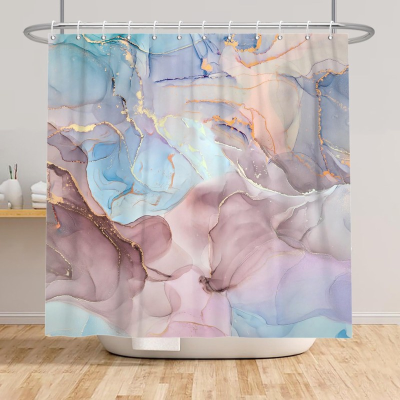 OFILA Blue and Pink Marble Shower Curtain for Bathroom,Abstract Marble