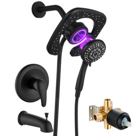 Usperno High Pressure Shower Tub Faucet Set with Dual 2-in-1 Shower Head with HandHeld Spray Combo,Tub Faucet,Valve Trim Kit,Matte Black