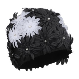Vintage 3D Flowers Swimming Cap for Women Young Girls, Breathable Fabric Swim Caps Floral Beach Pool Swimming Hat Headwear Spring Spa Bathing Shower Cap for Short Long Hair