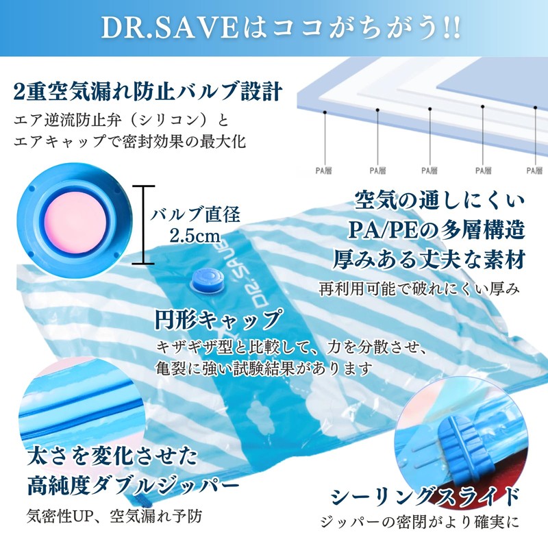DR.SAVE Vacuum Clothing Compression Bag, Storage, Valve Type, Thick, Tear
