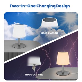 LED Solar Table Lamp Outdoor Warm White/Cold White Solar Table Lamp Wireless 2 in 1 Solar Charge & USB Charging Dimmable Solar Table Lamp Outdoor for Garden Camping Table Hotel
