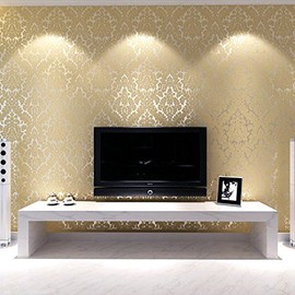 QIHANG European Vintage Damask Wall Paper PVC Embossed Textured Wallpaper Roll Home Decoration Beige Color