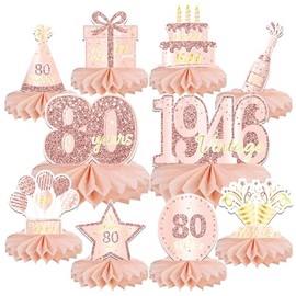 10PCS 80th Birthday Decorations Centerpieces for Table Decorations, 2026 Vintage 1946 Honeycomb Table Topper Gold in 1946 Birthday Party Decoration for Women (Rose Gold & Gold, 80 Years)