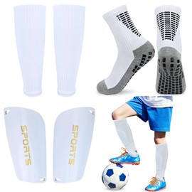 KOOOGEAR Kids Soccer Shin Guards,Football Sock Sleeves,Soccor Grip Socks,Youth Boys Girls 3 in 1 Shin Pad Sleeves for Football Games,EVA Cushon Protection Reduce hit Injuries (Kid White, M)