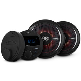 DS18 MRX16SL/BK Powersports & Marine Multimedia Radio & 2 Way 6.5” Slim Speaker Package – RGB Lights, Bluetooth, Waterproof