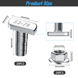 Forbabe Pack of 20 Hammer Head Screws M10 x 25 mm, Stainless Steel T Screws and Flange Nuts M10 for PV Solar Mounting Rails Photovoltaic Greenhouse Screws (10 mm)