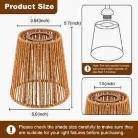 6 Pack Rattan Lamp Shade, Small Boho Lamp Shade Bell Chandelier shades Replacement Hand Woven Lampshade for Floor Lamp Vanity Lights Pendant Light Fixture
